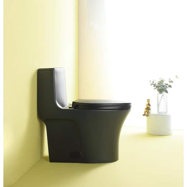 Dual flush WC one piece ceramic black toilet bowl