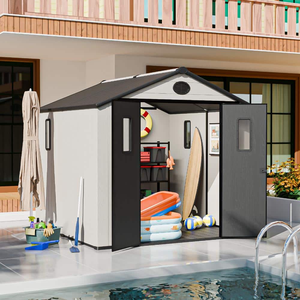 EAGLE PEAK 8x8ft Resin Outdoor Storage Shed, Heavy-Duty Metal