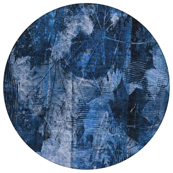 Chantille ACN560 Navy 8 ft. x 8 ft. Round Machine Washable Indoor/Outdoor Geometric Area Rug