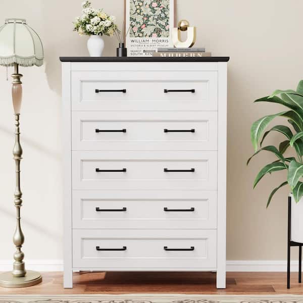 Hartin 33.54 in. Black and White 2-Tone Tall Dressers Chest of Drawers with 5-Drawers