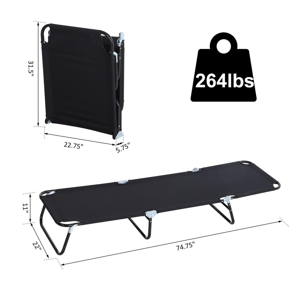 Beachside Bliss Black Oxford Foldable Chaise Lounge with 5-Position Backrest