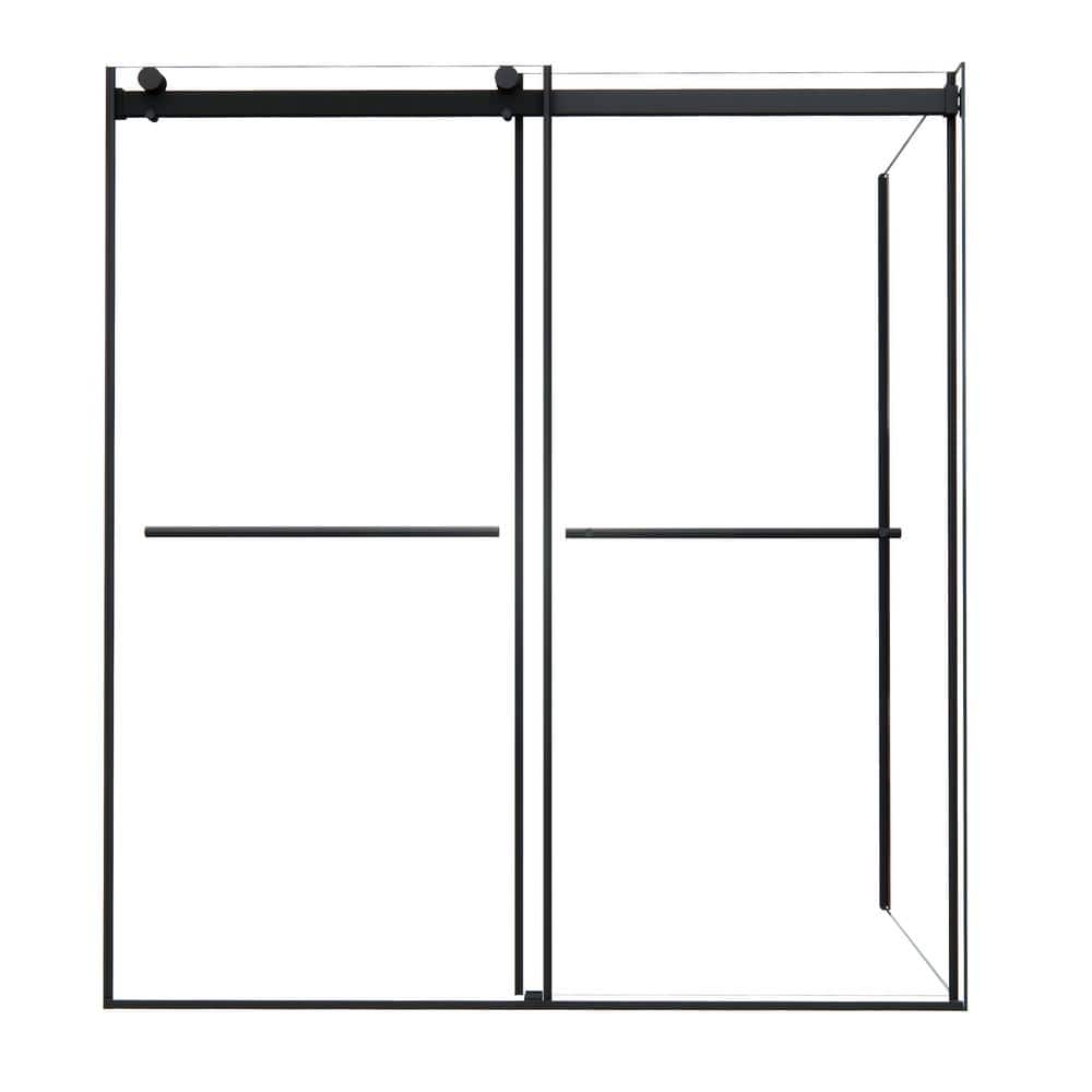 Belizzi 68" Matte Black Frameless Glass Shower Enclosure