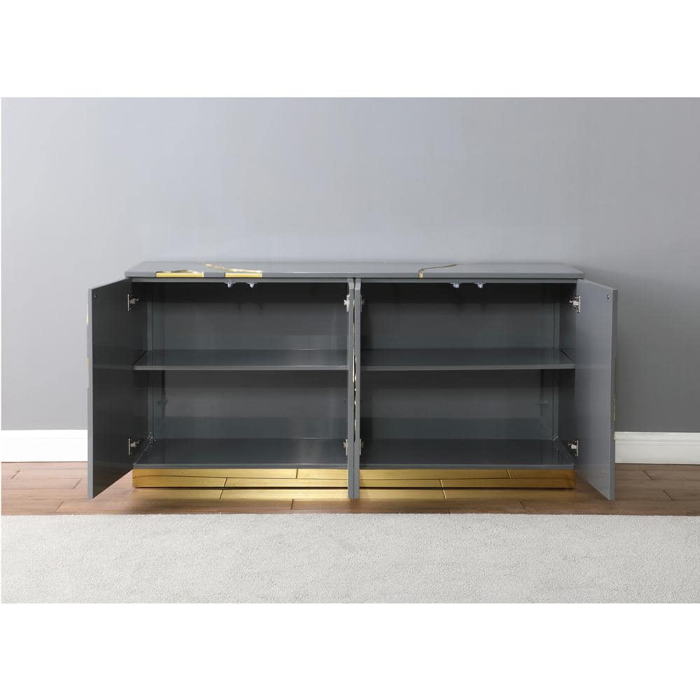 Domitianus 66" Grey Lacquer with Gold Accents Sideboard