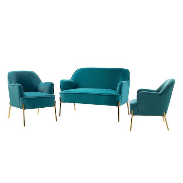 JAYDEN CREATION Alita 3-Piece Blue Living Room Set