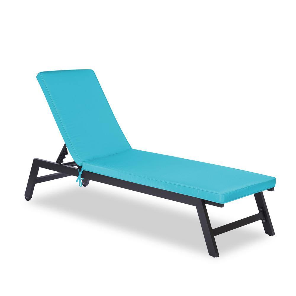 Sky Blue Foam Outdoor Chaise Lounge Cushion with Tie Attachment