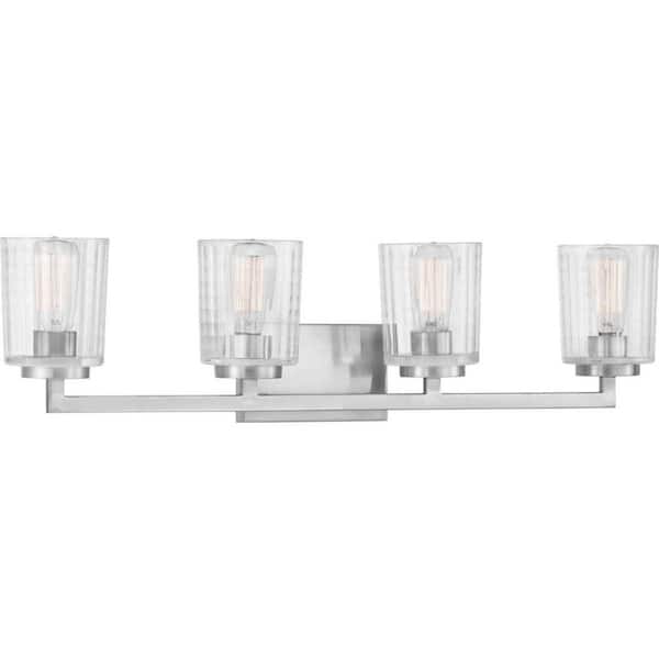 Home Decorators Collection Westlyn 4-Light Brushed Nickel Vanity Light with Clear Optic Glass Shades