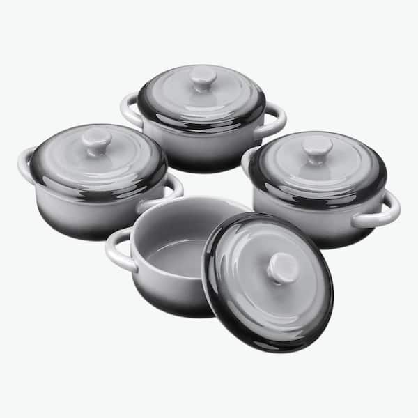 12 oz Ceramic Mini Casserole Dish Round Set with Lids Dual Handles Oven Microwave Dishwasher Safe 4-Pack