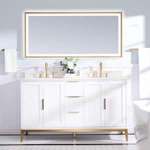 60 in.W x 22 in.D x 35 in.H Double Sink Freestanding Bath Vanity in White w/White Quartz Top, LED Bathroom Vanity Mirror