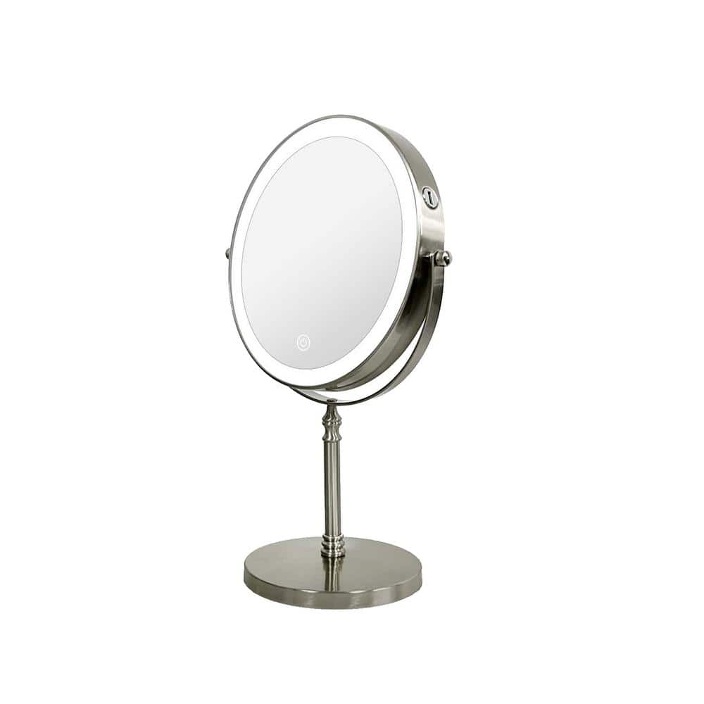 8 in. W x 8 in. H Round Tabletop 10X Magnifying Double Sided Bathroom Makeu