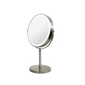 8 in. W x 8 in. H Round Tabletop 10X Magnifying Double Sided Bathroom Makeup Mirror 3-Colors Touch Dimmable LED Nickel