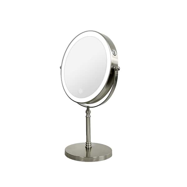 Unbranded 8 in. W x 8 in. H Round Tabletop 10X Magnifying Double Sided Bathroom Makeup Mirror 3-Colors Touch Dimmable LED Nickel