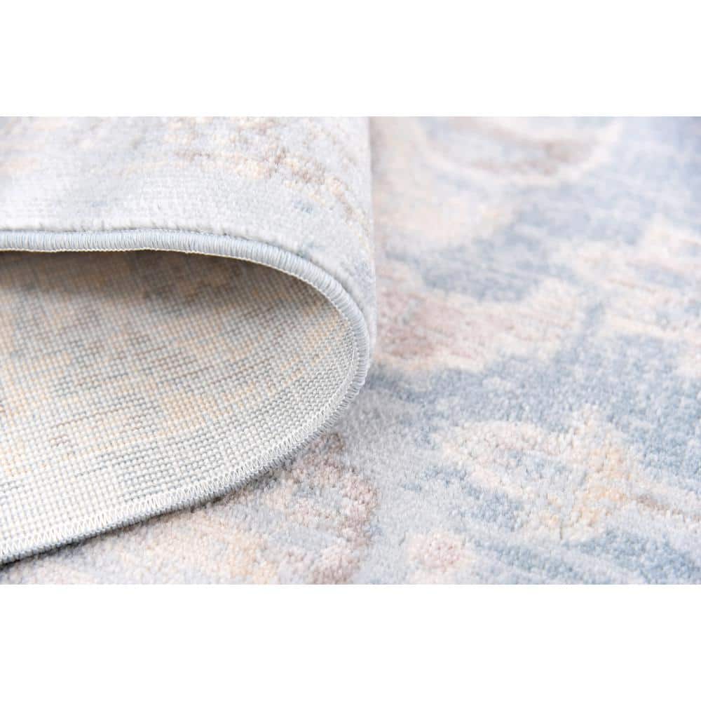 Serene Light Blue Floral Indoor Rug 5' x 8' - Stain-Resistant and Easy Care