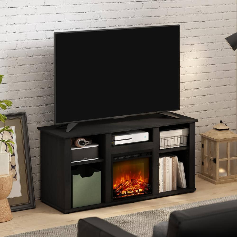 Jensen Black Composite Wood Freestanding Fireplace TV Stand