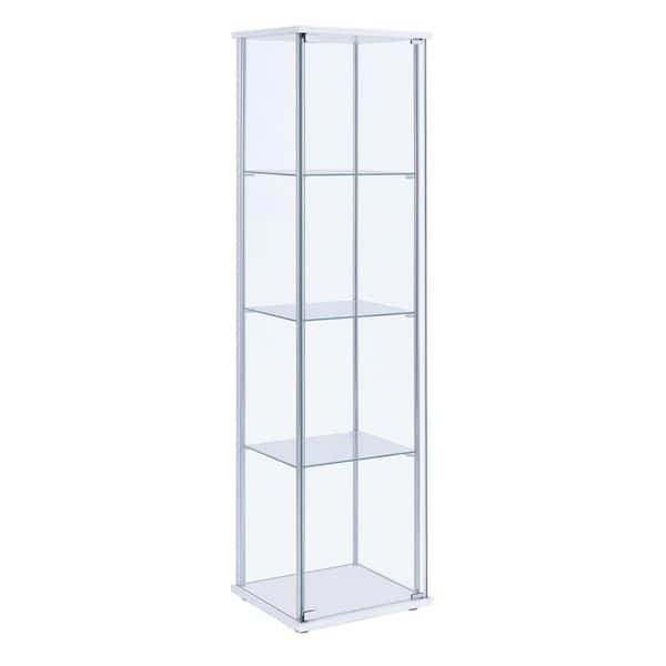 Benjara 63.75 in. H Clear and White Glass and Metal Curio Cabinet with 4-Shelves