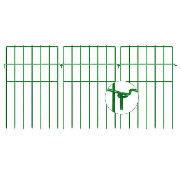 Unbranded 13 in. L x 17 in. H 25-Panels Rustproof Metal Decorative Garden Fence, No Dig Animal Barrier for Outdoor in Green