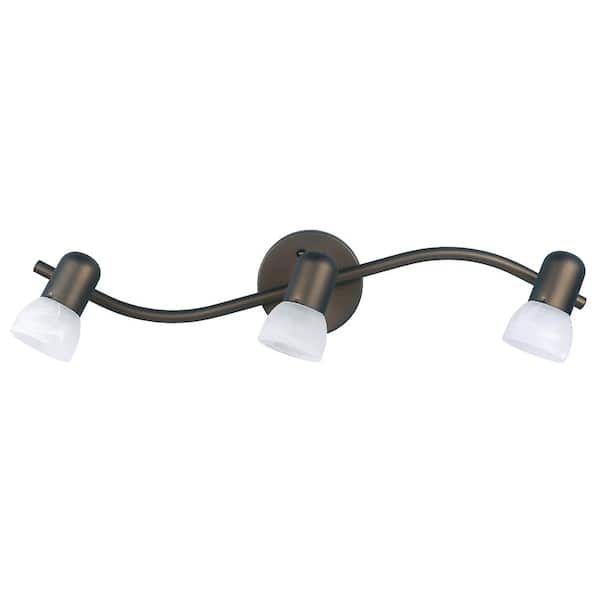 CANARM Jasper 23 in. 3-Light Oil Rubbed Bronze Track Lighting Fixture with Alabaster Glass Shades