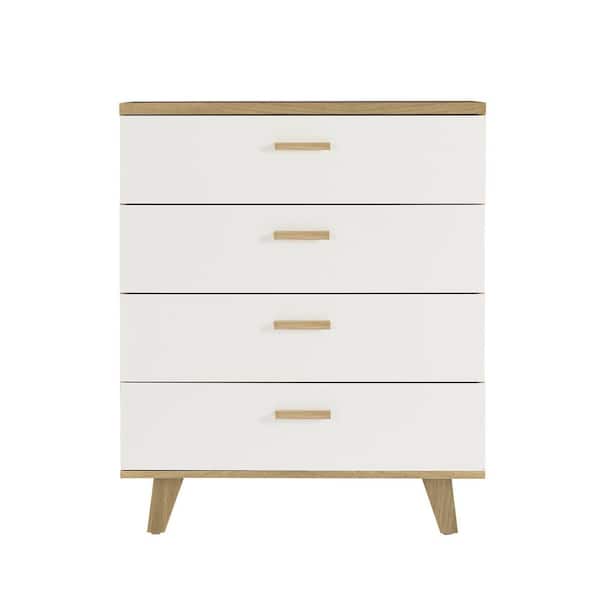 Angel Sar Rosewood White Finish 4 Drawer Chest of Drawers, Bedroom Storage Cabinet(32.49 in H. x 31.5 in W x 15.75 in D)