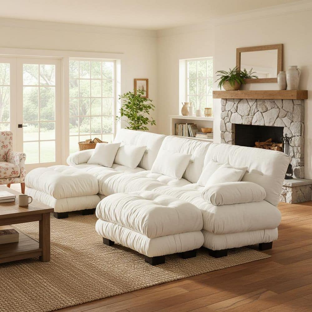 Homy Casa MINH 133.8 in. Pillow Arm 5-Piece Chenille Sectional