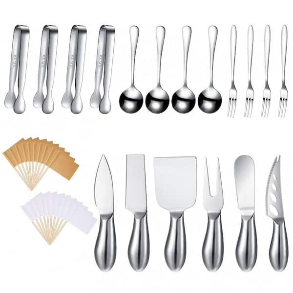 18-Piece Stainless Steel Charcuterie Board Accessories Set, Cheese Spreader Knives, Tongs, Spoons and Appetizer Forks