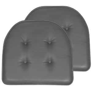 Faux Leather Memory Foam Tufted U-Shape 16 in. x 17 in. Non-Slip Indoor/Outdoor Chair Seat Cushion (2-Pack), Gray