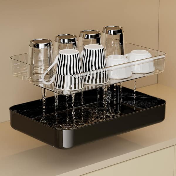 Wudkey 2-Tier Black Whisky Glass Holder, Mug Drying Rack with