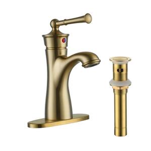 Single Handle Single Hole Bathroom Faucet with Deckplate in Brushed Gold