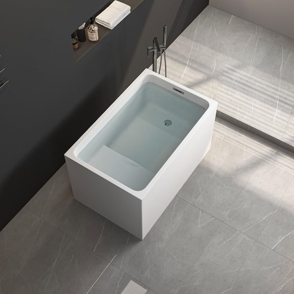43 in. x 27.5 in. Acrylic Soaking Freestanding Bathtub with Seat and Chrome Drain in Glossy White