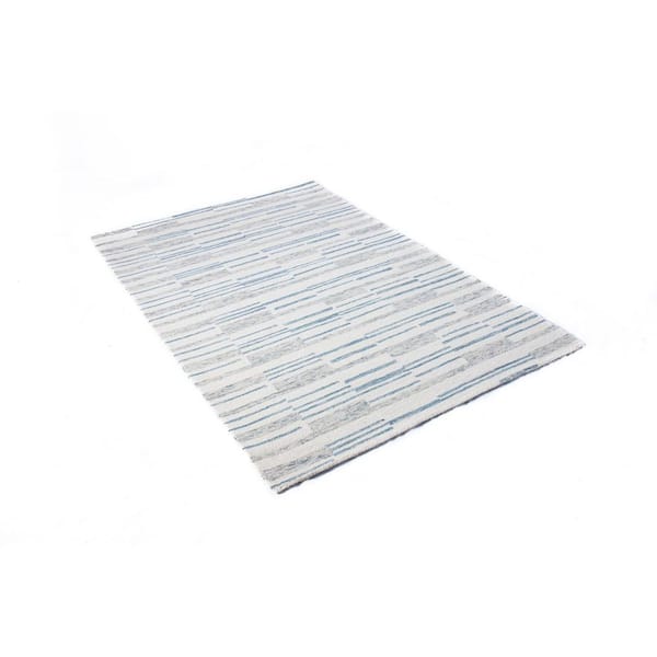 Valencia Ivory/Blue 9 ft. x 12 ft. Geometric Contemporary Area Rug