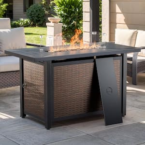 Pure Iron Series 43 In. 50000 BTU Square Brown Rattan Propane Outdoor Fire Pit Table with Windshield