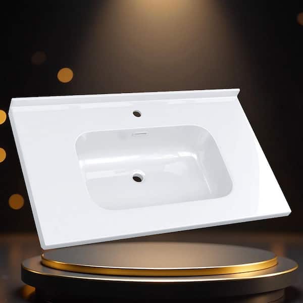 Zeafive 36 in. W x 22 in. D Solid Surface White Rectangular Single