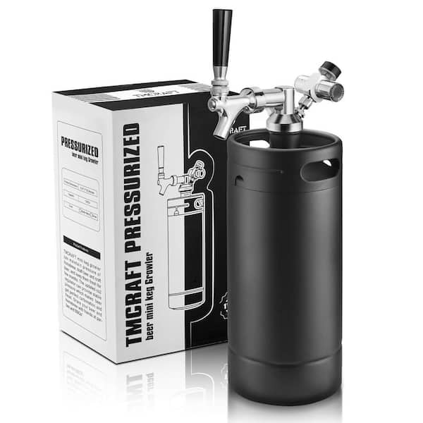 128 oz. Black Stainless Steel Beer Growler, Pressurized Mini Keg with Cooler Jacket, Portable Home Dispenser System