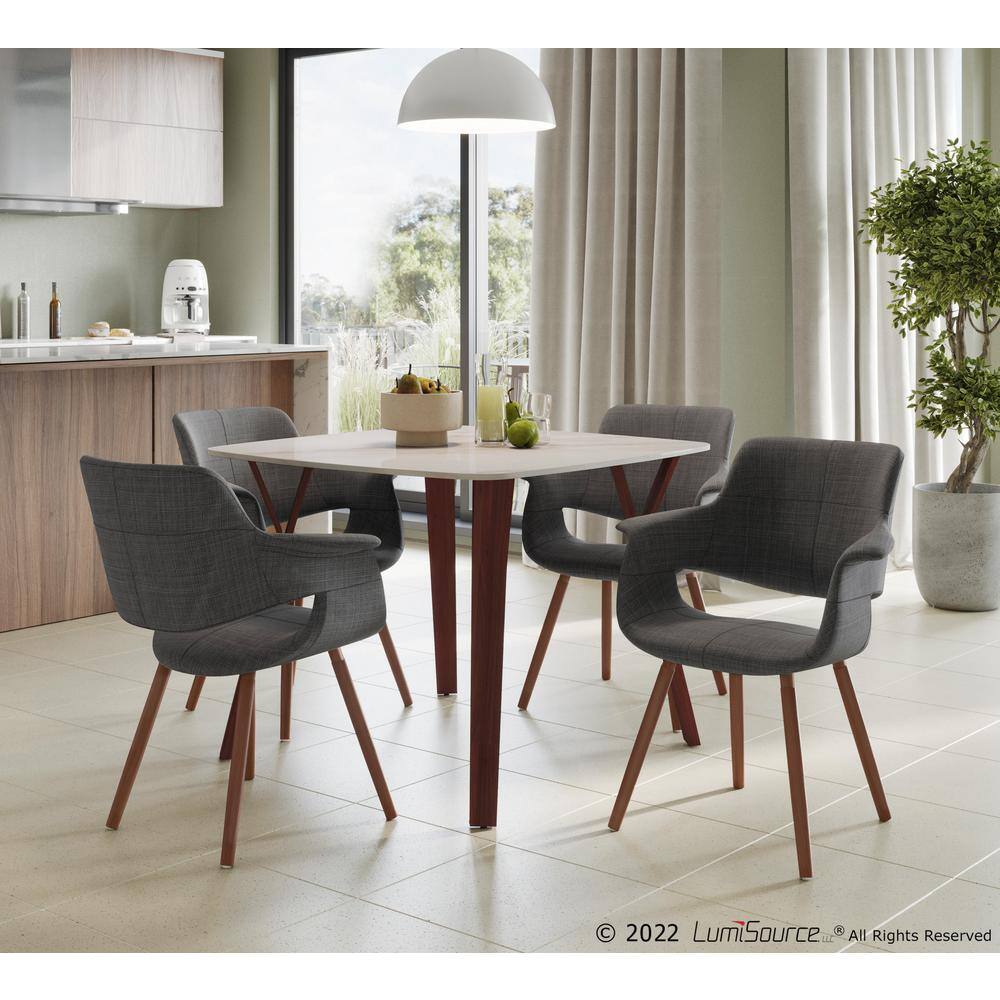 High-Back Walnut and Charcoal Fabric Upholstered Arm Chair