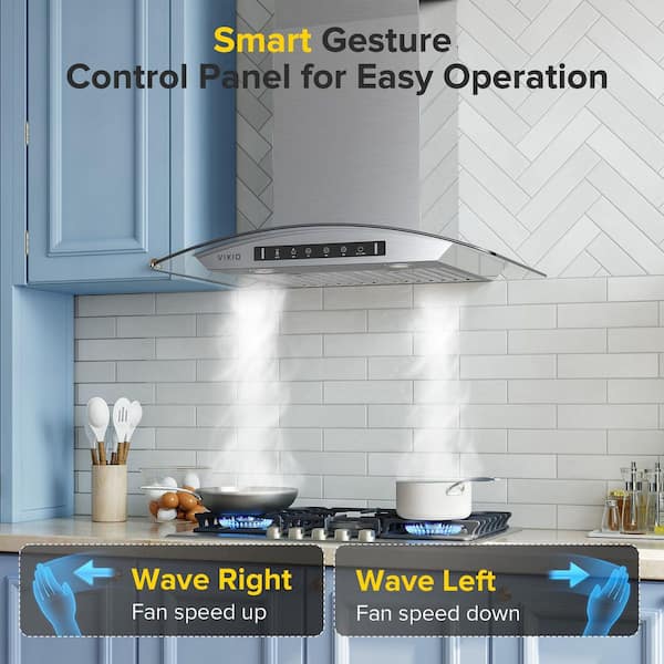 30 in. 900CFM Ducted Wall Mount Range Hood in Stainless Steel with Gesture/Touch Control Removable LED in Lower Nosie