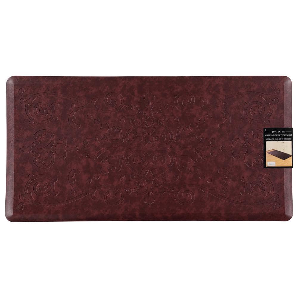 Burgundy Medallion Embossed Anti-Fatigue Kitchen Mat