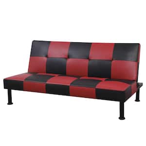 Red and Black Leather Futon Convertible Sofa