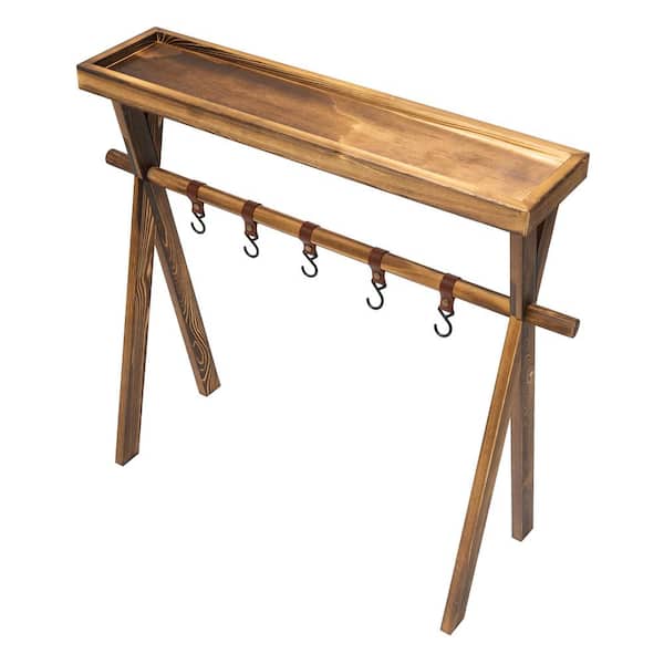 YIYIBYUS Outdoor Portable Rectangular Wooden Picnic Rack BBQ Utensils Storage Stand