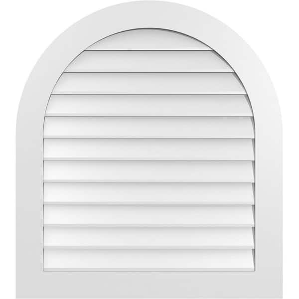 Ekena Millwork 34 in. x 38 in. Round Top Surface Mount PVC Gable Vent: Decorative with Standard Frame