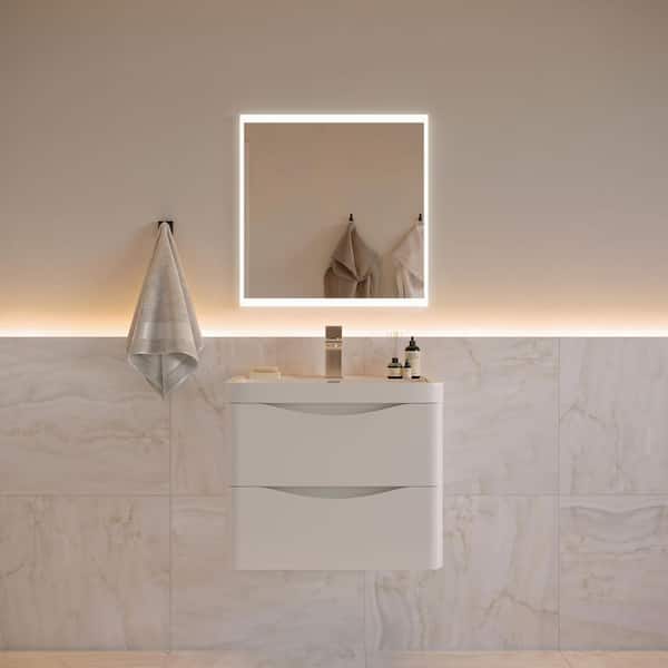 Tuscany 24 in. Modern Wall Hung Vanity in Glossy White with Vanity Top in White with White Basin