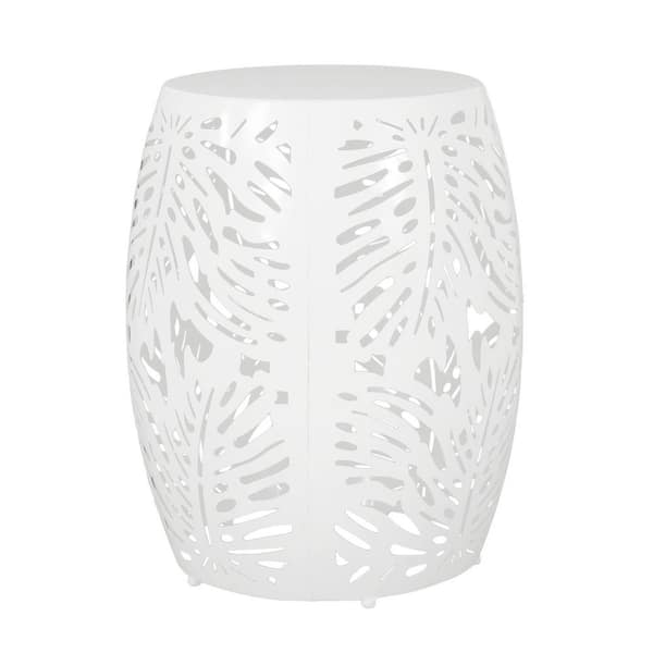 Anky White Round Iron 20.5 in. H Outdoor Side Table