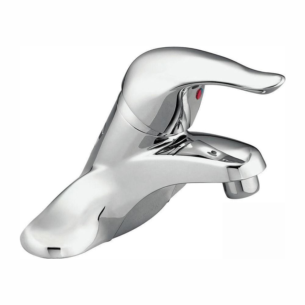 MOEN Chateau 4 in. Centerset Single Handle Low-Arc Bathroom Faucet, Red/Blue Under Spout in Chrome (No Drain Assembly), Grey -  L4601