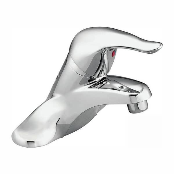 MOEN Chateau 4 in. Centerset Single Handle Low-Arc Bathroom Faucet, Red/Blue Under Spout in Chrome (No Drain Assembly)