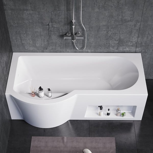66 in. x 33 in. Acrylic Soaking Bathtub with Left Drain with Left Cabinet in White