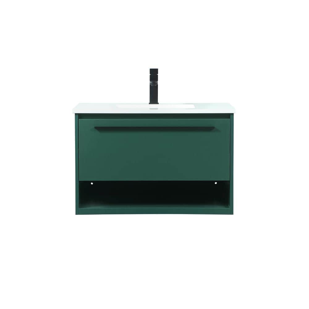Timeless Home 30 in. W Single Bath Vanity in Green with Engineered Stone Va