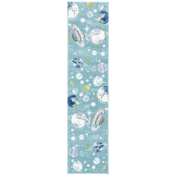 Carousel Kids 2 ft. x 10 ft. Teal/Ivory Galaxy Runner Rug