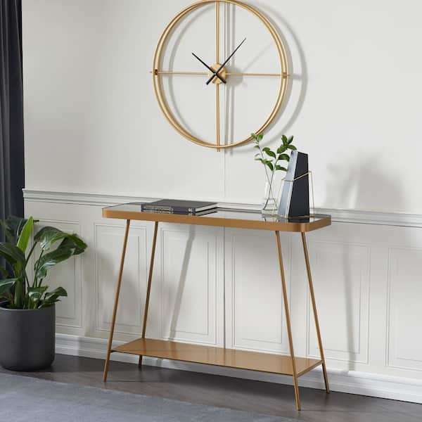 Litton Lane 44 in. Gold Round Metal Modern Console Table