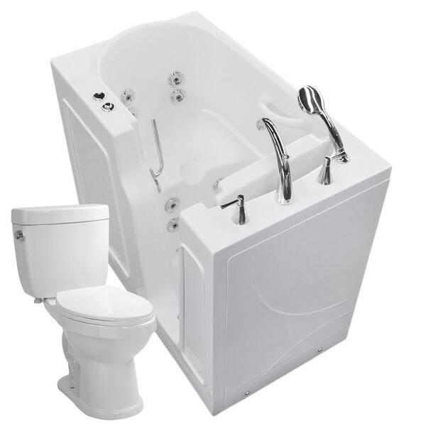 Universal Tubs Nova Heated 45.75 in. Walk-In Whirlpool Bathtub in White with 1.6 GPF Single Flush Toilet