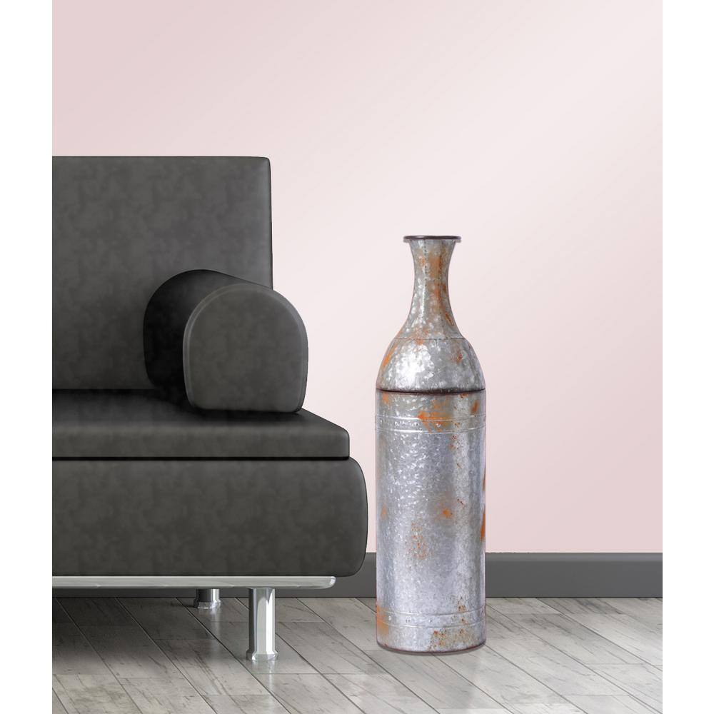 25" Rustic Silver Galvanized Metal Floor Vase