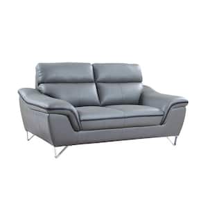 Charlie 69 in. Gray Solid Leather 2-Seater Standard Loveseat