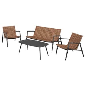 4-Piece Patio Furniture Set Outdoor Wicker Sofa Set with Coffee Table