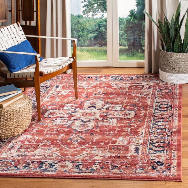 Charleston Red/Ivory 7 ft. x 7 ft. Square Border Distressed Area Rug